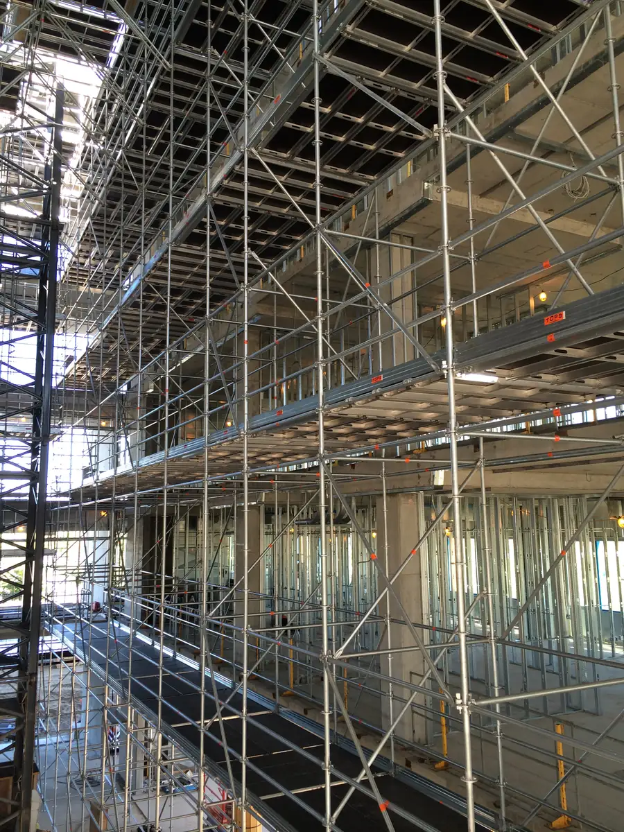 Shoring and system scaffold under a concrete deck